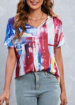 Multi Color Lightweight Flag Print T Shirt -LICA Clothing Shop 327483 P 16795494312893