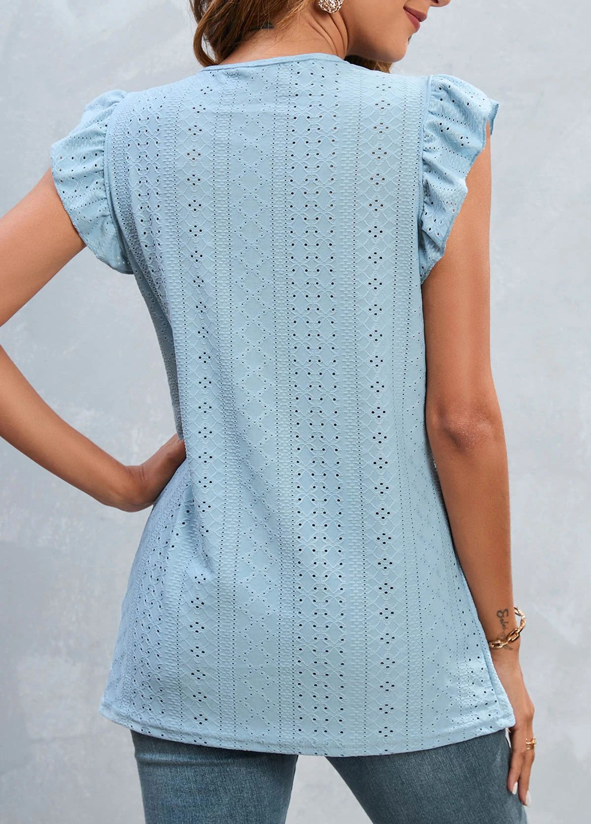 Light Blue Smocked Short Sleeve T Shirt 2 Light Blue Smocked Short Sleeve T Shirt - Image 2