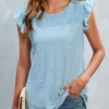 Light Blue Smocked Short Sleeve T Shirt