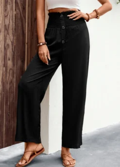 Black Button Regular Elastic Waist High Waisted Pants 9 Black Button Regular Elastic Waist High Waisted Pants -LICA Clothing Shop 327617 P 16802335861570