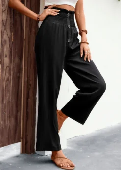 Black Button Regular Elastic Waist High Waisted Pants 8 Black Button Regular Elastic Waist High Waisted Pants -LICA Clothing Shop 327617 P 16802335861592