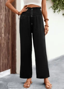 Black Button Regular Elastic Waist High Waisted Pants 10 Black Button Regular Elastic Waist High Waisted Pants -LICA Clothing Shop 327617 P 16802335869533