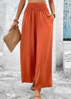 Brick Red Smocked Elastic Waist High Waisted Pants -LICA Clothing Shop 327620 P 16799726319153