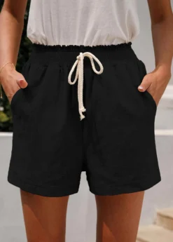 Black Pocket Regular Elastic Waist High Waisted Shorts -LICA Clothing Shop 328107 P 1677638855684 scaled