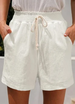 White Pocket Regular Elastic Waist High Waisted Shorts 6 White Pocket Regular Elastic Waist High Waisted Shorts -LICA Clothing Shop 328110 P 1677638874006