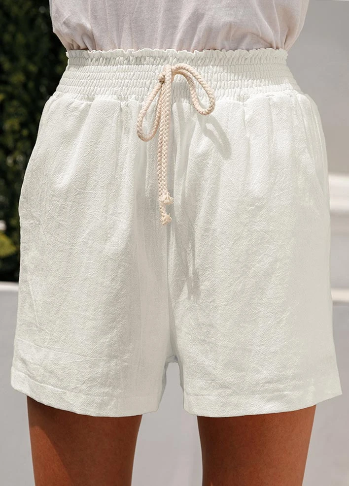 White Pocket Regular Elastic Waist High Waisted Shorts 4 White Pocket Regular Elastic Waist High Waisted Shorts - Image 4