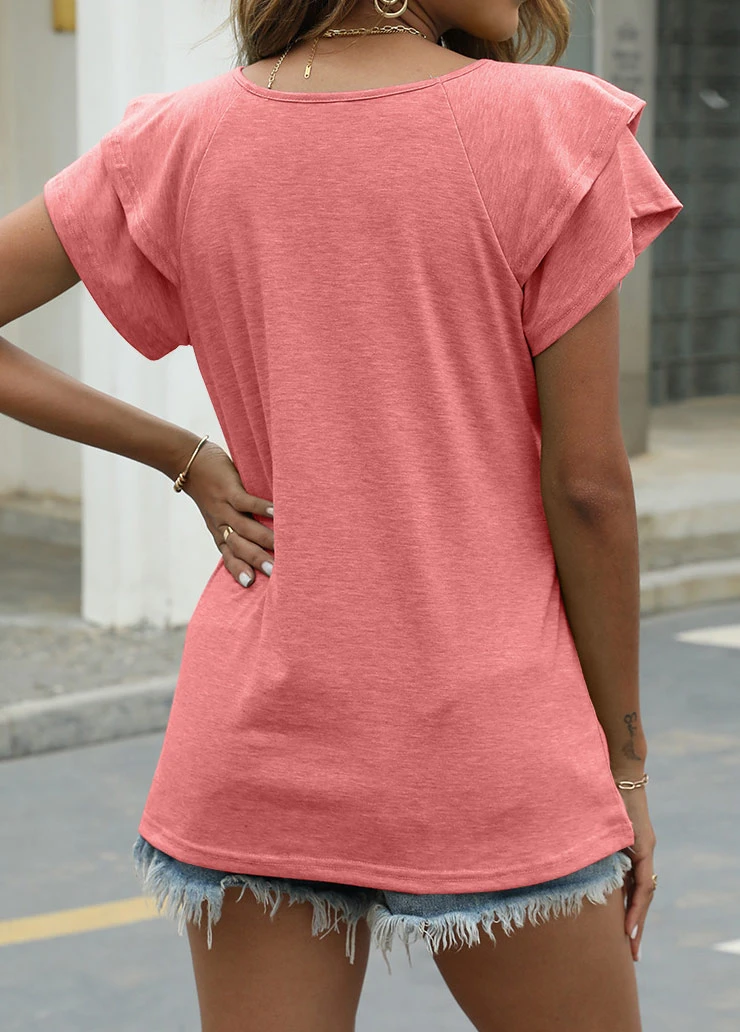 Pink Layered Short Sleeve V Neck T Shirt 2 Pink Layered Short Sleeve V Neck T Shirt - Image 2