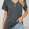 Dark Grey Button Short Sleeve T Shirt