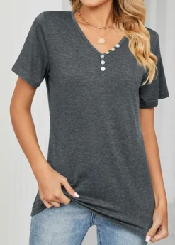 Dark Grey Button Short Sleeve T Shirt 9 Dark Grey Button Short Sleeve T Shirt -LICA Clothing Shop 328394 P 1677833135448