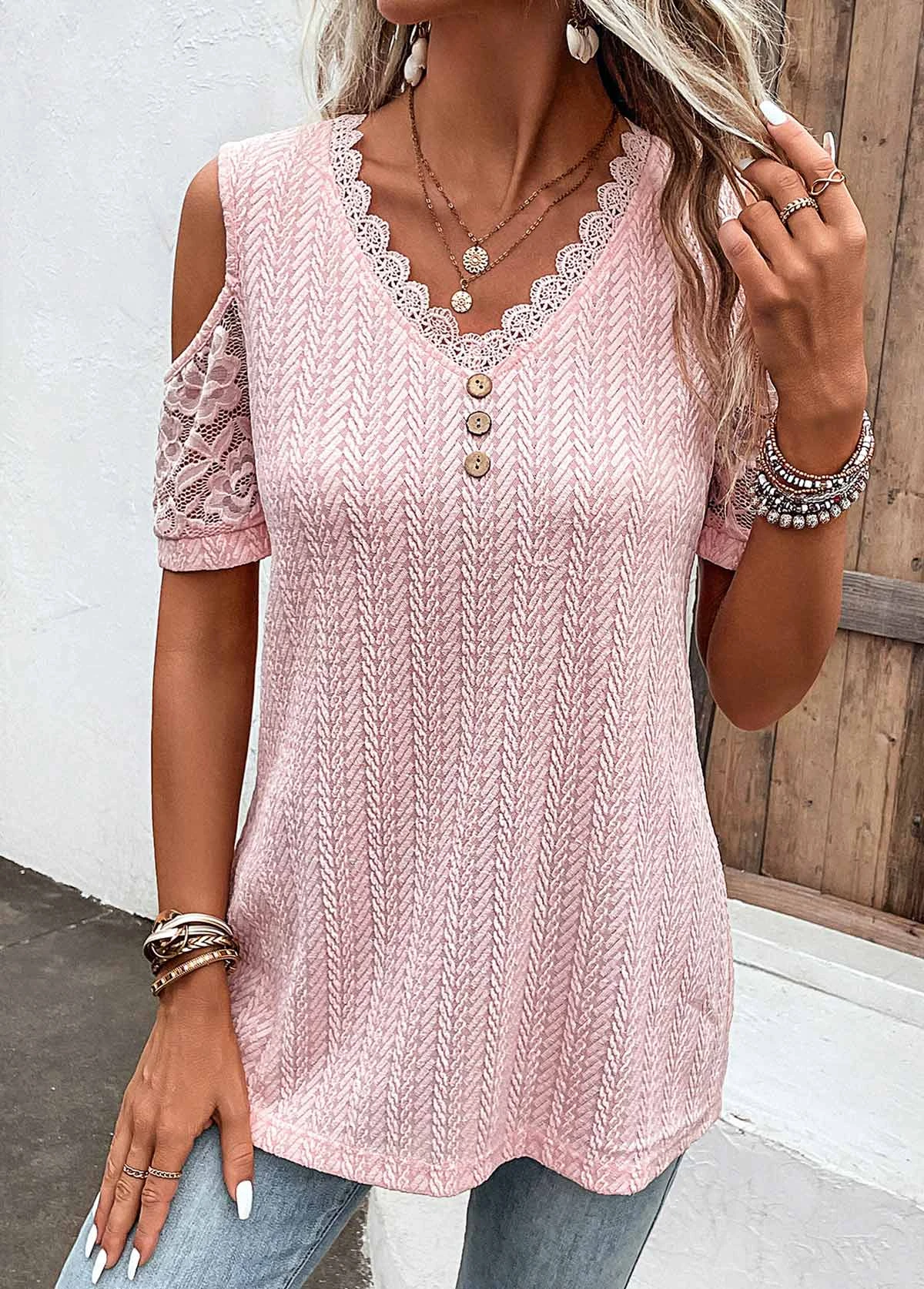 Light Pink Lace Short Sleeve T Shirt 7 Light Pink Lace Short Sleeve T Shirt - Image 7