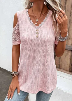 Light Pink Lace Short Sleeve T Shirt 10 Light Pink Lace Short Sleeve T Shirt -LICA Clothing Shop 328451 P 16824687754004