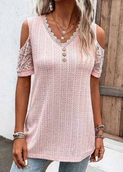 Light Pink Lace Short Sleeve T Shirt 11 Light Pink Lace Short Sleeve T Shirt -LICA Clothing Shop 328451 P 16824687756525