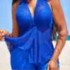 Lace High Waisted Royal Blue Tankini Set