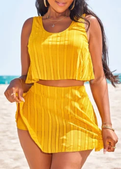 Layered High Waisted Yellow Bikini Set