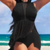 Lace High Waisted Black Swimdress And Panty