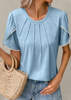 Light Blue Patchwork Short Sleeve T Shirt -LICA Clothing Shop 328950 P 1678347947387