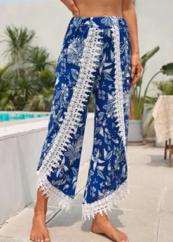 Blue Patchwork Tribal Print Elastic Waist Pants -LICA Clothing Shop 328953 P 16823240679814