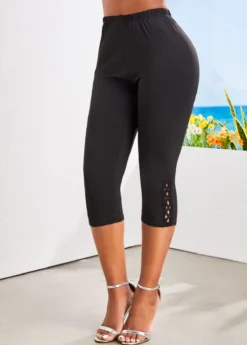 Black Patchwork Skinny Elastic Waist High Waisted Pants