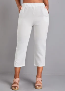 White Pocket Elastic Waist High Waisted Pants -LICA Clothing Shop 329145 P 16795417685173