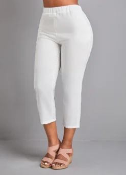 White Pocket Elastic Waist High Waisted Pants -LICA Clothing Shop 329145 P 16795417686842