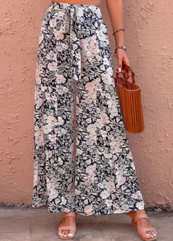 Navy Bowknot Floral Print Elastic Waist Pants 7 Navy Bowknot Floral Print Elastic Waist Pants -LICA Clothing Shop 329147 P 1678689531026