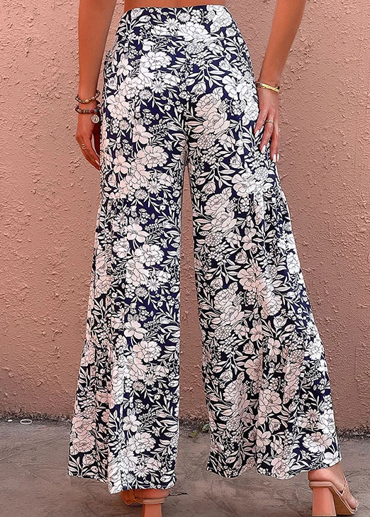Navy Bowknot Floral Print Elastic Waist Pants 2 Navy Bowknot Floral Print Elastic Waist Pants - Image 2