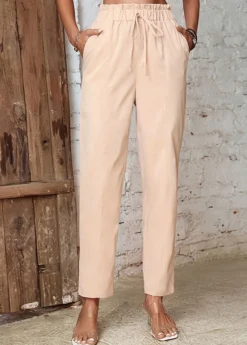 Beige Pocket Drawastring High Waisted Pants -LICA Clothing Shop 329150 P 1678689599006