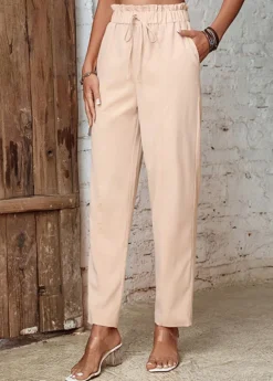 Beige Pocket Drawastring High Waisted Pants -LICA Clothing Shop 329150 P 1678689599378