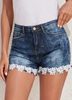 Denim Blue Lace Skinny Zipper Fly Shorts -LICA Clothing Shop 329272 P 16805995588032