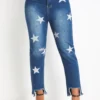Denim Blue Pocket Star Print Regular Jeans
