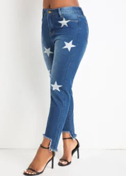 Denim Blue Pocket Star Print Regular Jeans -LICA Clothing Shop 329328 P 16807809941502