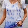 Blue Leaf Print Short Sleeve T Shirt