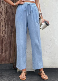 Light Blue Pocket Drawastring High Waisted Pants -LICA Clothing Shop 329823 P 16818070484365