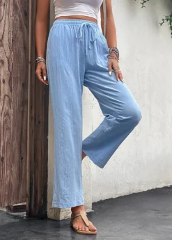 Light Blue Pocket Drawastring High Waisted Pants -LICA Clothing Shop 329823 P 16818070485863