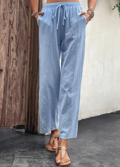 Light Blue Pocket Drawastring High Waisted Pants -LICA Clothing Shop 329823 P 16818070489552