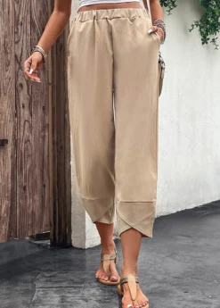 Light Camel Pocket Elastic Waist High Waisted Pants -LICA Clothing Shop 329825 P 16824776750675