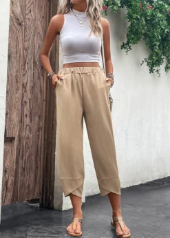 Light Camel Pocket Elastic Waist High Waisted Pants -LICA Clothing Shop 329825 P 16824776752684