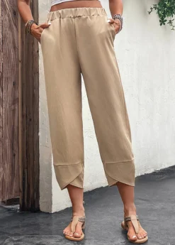 Light Camel Pocket Elastic Waist High Waisted Pants -LICA Clothing Shop 329825 P 16824776754552