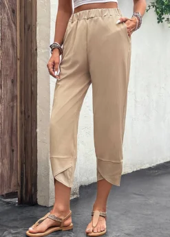 Light Camel Pocket Elastic Waist High Waisted Pants -LICA Clothing Shop 329825 P 16824776754783