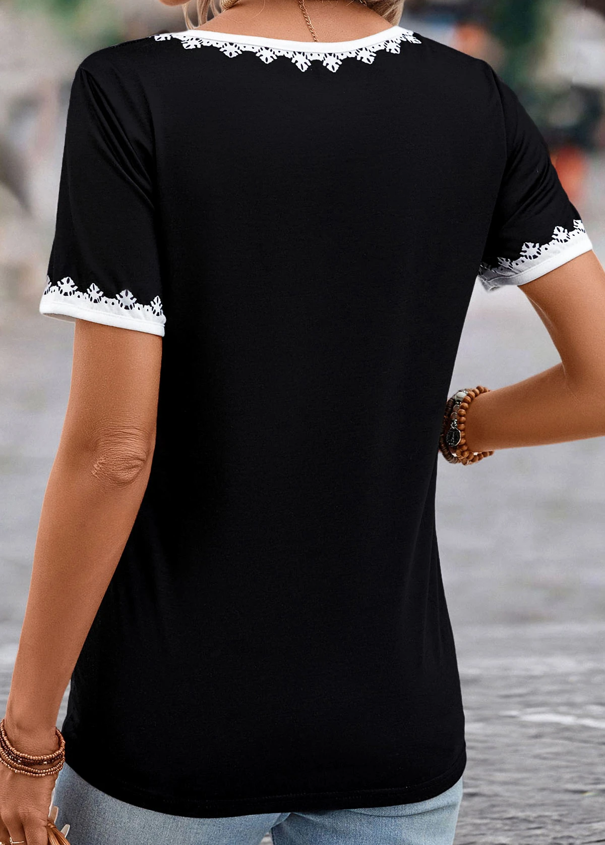 Black Patchwork Tribal Print Short Sleeve T Shirt 2 Black Patchwork Tribal Print Short Sleeve T Shirt - Image 2