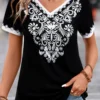 Black Patchwork Tribal Print Short Sleeve T Shirt
