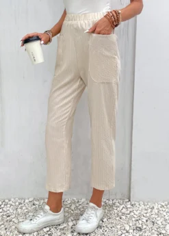 Beige Pocket Elastic Waist High Waisted Pants 6 Beige Pocket Elastic Waist High Waisted Pants -LICA Clothing Shop 330086 P 16839802553172