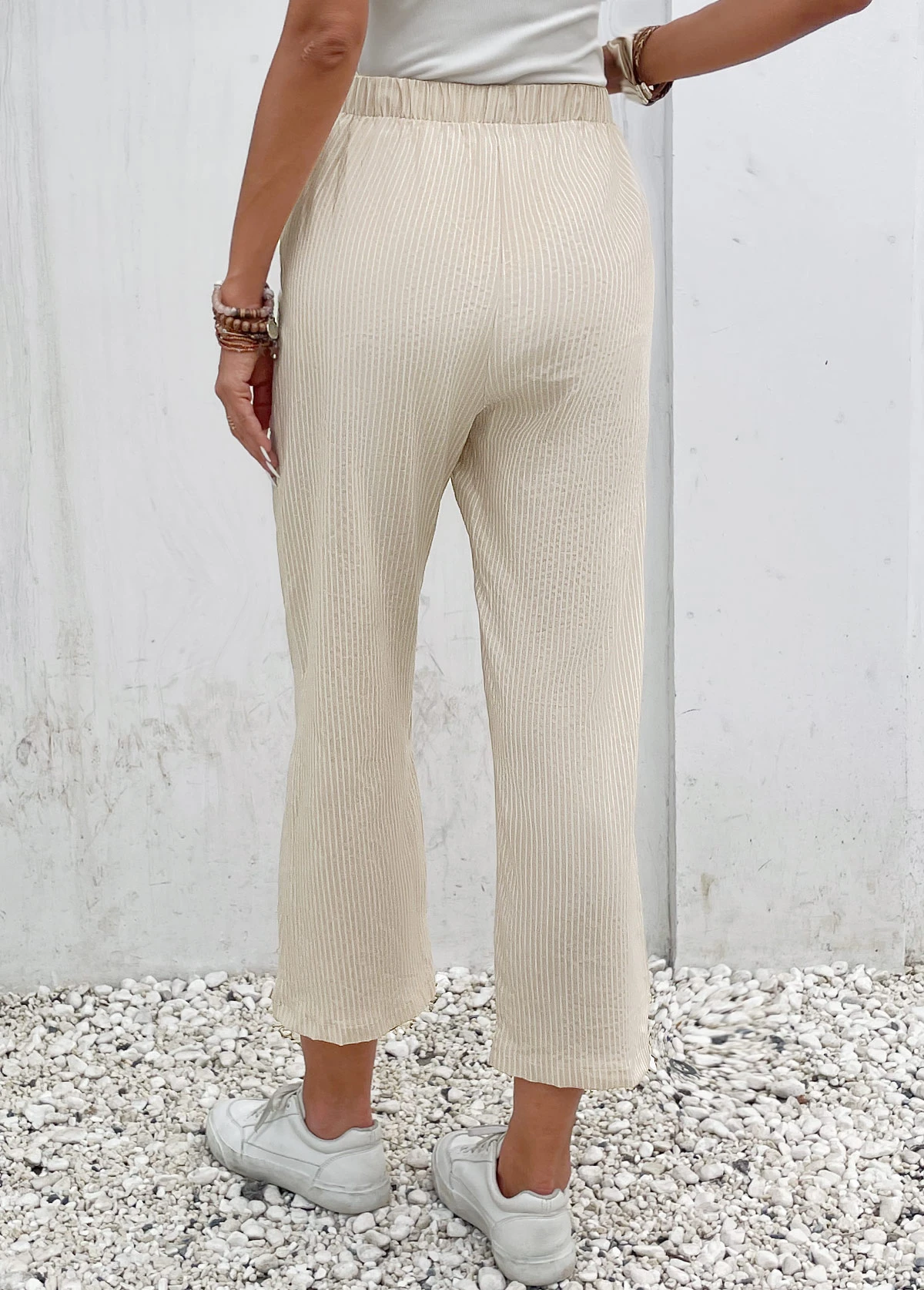 Beige Pocket Elastic Waist High Waisted Pants 2 Beige Pocket Elastic Waist High Waisted Pants - Image 2