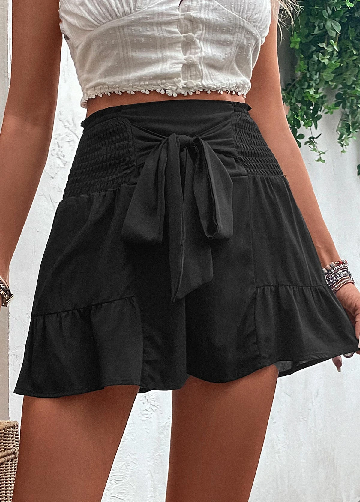 Black Bowknot Elastic Waist High Waisted Shorts 6 Black Bowknot Elastic Waist High Waisted Shorts - Image 6