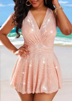 Shinning High Waisted Dusty Pink Swimdress And Panty -LICA Clothing Shop 330692 P 16855862514263