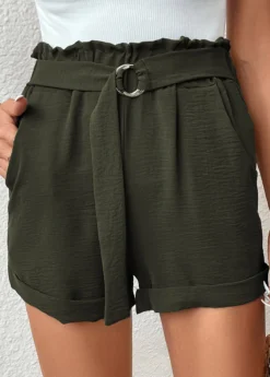 Green Pocket Belted Regular Elastic Waist Shorts -LICA Clothing Shop 331051 P 16835395076453