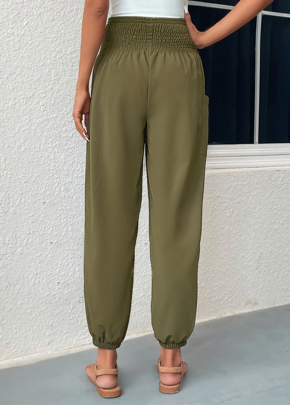 Blackish Green Smocked Regular Elastic Waist Pants 2 Blackish Green Smocked Regular Elastic Waist Pants - Image 2