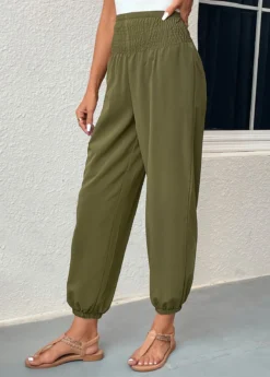 Blackish Green Smocked Regular Elastic Waist Pants 9 Blackish Green Smocked Regular Elastic Waist Pants -LICA Clothing Shop 331093 P 16831820554633