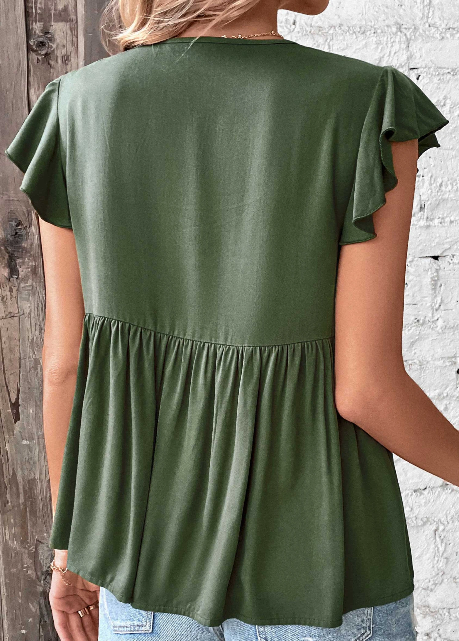 Blackish Green Ruched Short Sleeve T Shirt 2 Blackish Green Ruched Short Sleeve T Shirt - Image 2