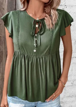 Blackish Green Ruched Short Sleeve T Shirt 6 Blackish Green Ruched Short Sleeve T Shirt -LICA Clothing Shop 331266 P 1680769434774